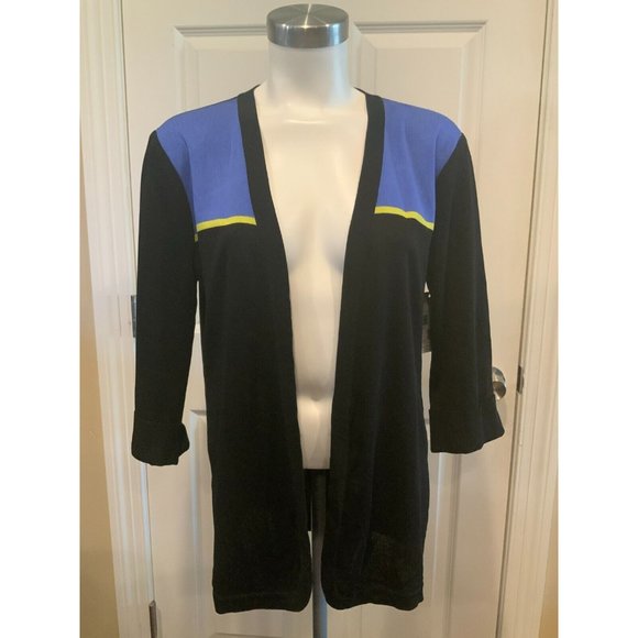Exclusively Misook Black, Blue, & Green Colorblock Open Cardigan, Size XS - Picture 1 of 7